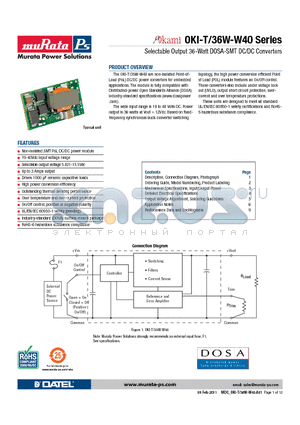 OKI-T/36W-W40N-C datasheet - Selectable Output 36-Watt DOSA-SMT DC/DC Converters