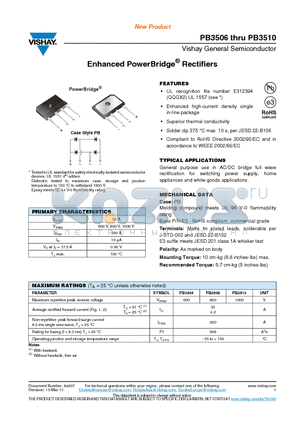 PB3506 datasheet - Enhanced PowerBridge Rectifiers