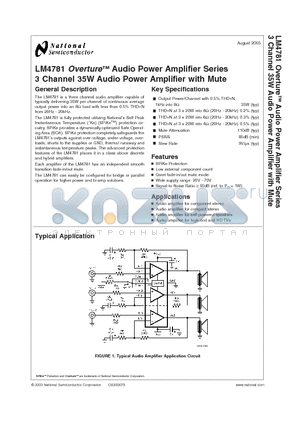 LM4781 datasheet - Overture Audio Power Amplifier Series 3 Channel 35W Audio Power Amplifier with Mute