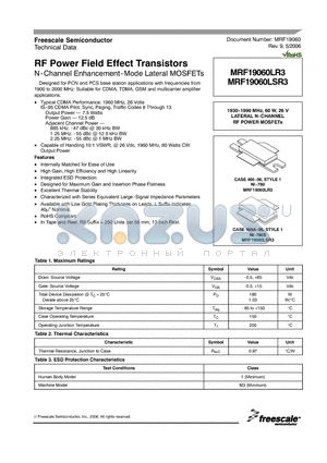 MRF19060LSR3 datasheet - RF Power Field Effect Transistors