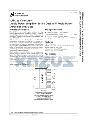 LM4766_06 datasheet - Audio Power Amplifier Series Dual 40W Audio Power Amplifier with Mute