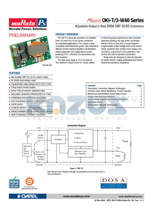 OKI-T3-W40 datasheet - Adjustable Output 3-Amp DOSA-SMT DC/DC Converters