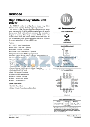 NCP5680MUTXG datasheet - High Efficiency White LED Driver