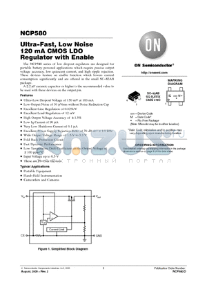 NCP580 datasheet - Ultra−Fast, Low Noise 120 mA CMOS LDO Regulator with Enable