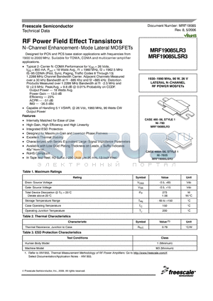 MRF19085LSR3 datasheet - RF Power Field Effect Transistors