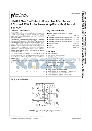 LM4782TA datasheet - 3 Channel 25W Audio Power Amplifier with Mute and Standby