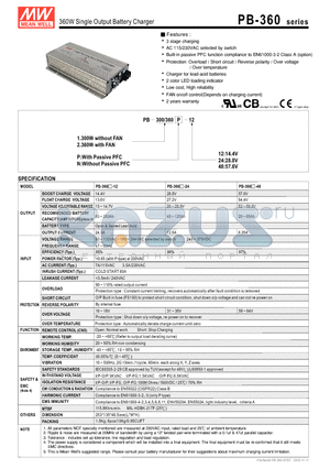 PB360N-12 datasheet - 360W Single Output Battery Charger