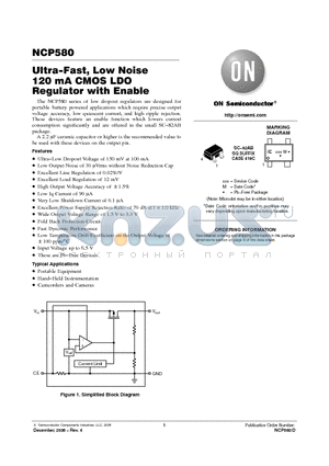 NCP580SQ25T1G datasheet - Ultra−Fast, Low Noise 120 mA CMOS LDO Regulator with Enable