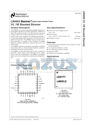 LM4805 datasheet - 3V, 1W Boosted Boomer