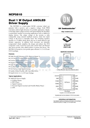 NCP5810 datasheet - Dual 1 W Output AMOLED Driver Supply