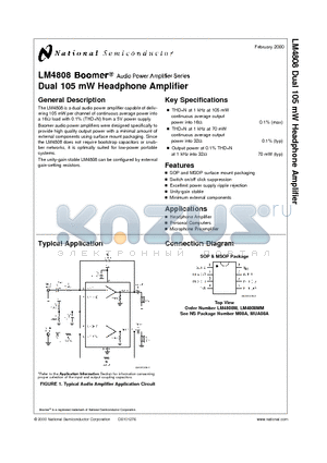 LM4808 datasheet - Dual 105 mW Headphone Amplifier