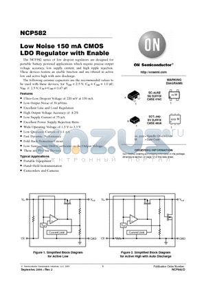 NCP582 datasheet - Low Noise 150 mA CMOS LDO Regulator with Enable