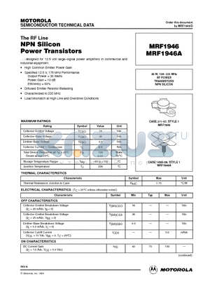 MRF1946 datasheet - RF POWER TRANSISTORS NPN SILICON