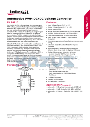 ISL78210 datasheet - Automotive PWM DC/DC Voltage Controller