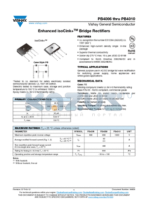 PB4006 datasheet - Enhanced isoCinkTM Bridge Rectifiers