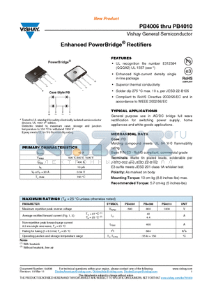 PB4008 datasheet - Enhanced PowerBridge Rectifiers