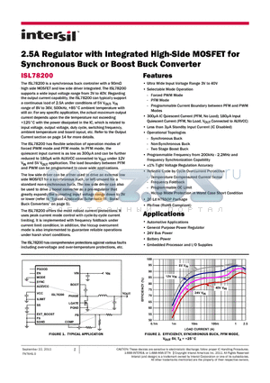 ISL78200 datasheet - 2.5A Regulator with Integrated High-Side MOSFET for Synchronous Buck or Boost Buck Converter