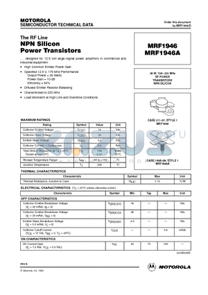 MRF1946A datasheet - RF POWER TRANSISTORS NPN SILICON