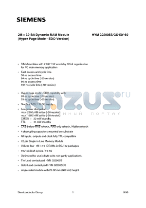 HYM322005S datasheet - 2M x 32-Bit Dynamic RAM Module