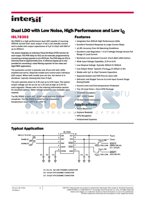 ISL78302 datasheet - Dual LDO with Low Noise, High Performance and Low IQ