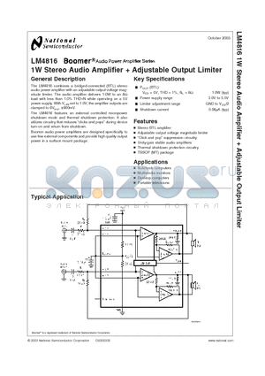 LM4816MT datasheet - 1W Stereo Audio Amplifier  Adjustable Output Limiter