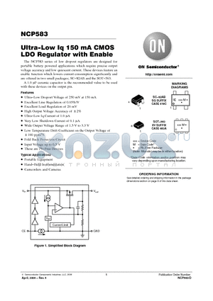 NCP583SQ30T1G datasheet - Ultra−Low Iq 150 mA CMOS LDO Regulator with Enable