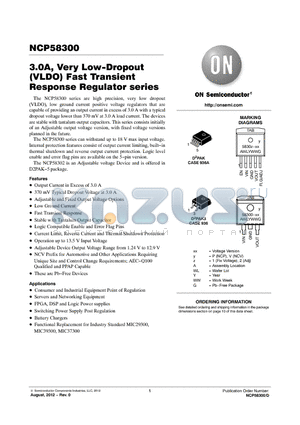 NCP58302DSADJR4G datasheet - 3.0A, Very Low-Dropout (VLDO) Fast Transient Response Regulator series