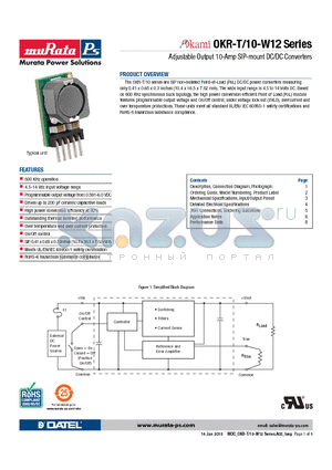 OKR-T/10-W12 datasheet - Adjustable Output 10-Amp SIP-mount DC/DC Converters