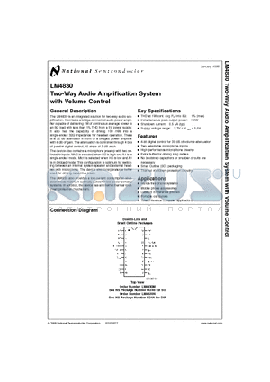 LM4830N datasheet - Two-Way Audio Amplification System with Volume Control