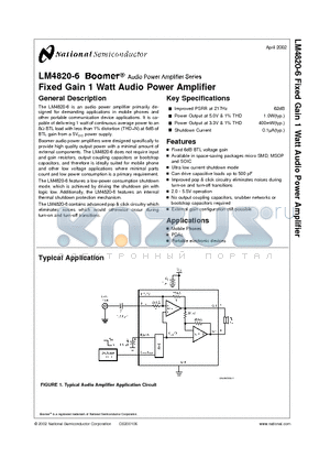 LM4820IBPX-6 datasheet - Fixed Gain 1 Watt Audio Power Amplifier