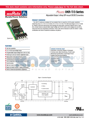 OKR-T3 datasheet - Adjustable Output 3-Amp SIP-mount DC/DC Converters