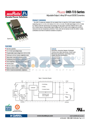 OKR-T/3-W12-C datasheet - Adjustable Output 3-Amp SIP-mount DC/DC Converters
