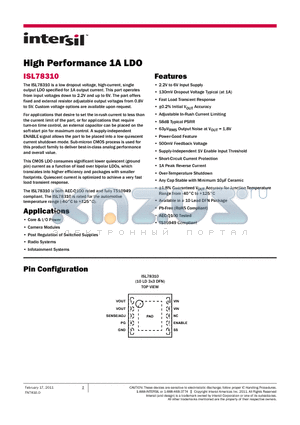 ISL78310ARAJZ-TR5303 datasheet - High Performance 1A LDO