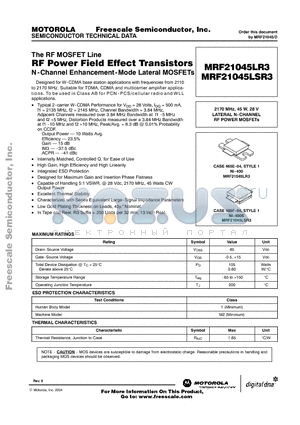 MRF21045LR3 datasheet - RF Power Field Effect Transistors