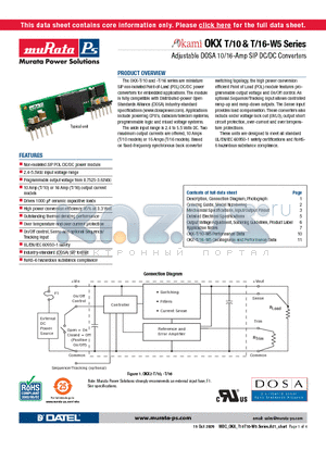 OKX-T10 datasheet - Adjustable DOSA 10/16-Amp SIP DC/DC Converters