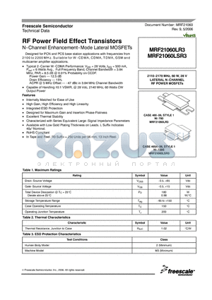 MRF21060LSR3 datasheet - RF Power Field Effect Transistors