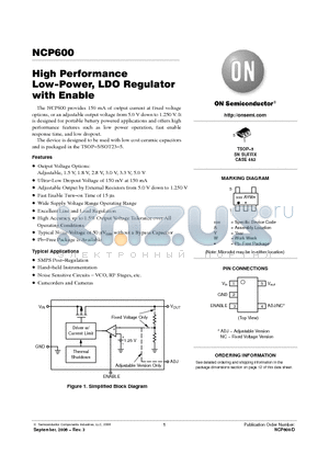 NCP600 datasheet - High Performance Low-Power, LDO Regulator with Enable