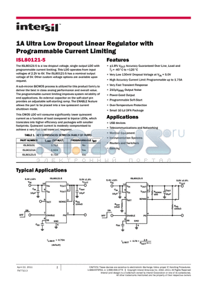 ISL80101 datasheet - 1A Ultra Low Dropout Linear Regulator