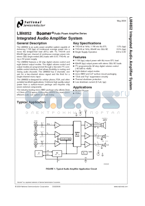 LM4852LQ datasheet - Integrated Audio Amplifier System