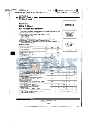 MRF248 datasheet - NPN SILICON RF POWER TRANSISTOR