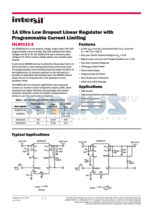 ISL80101A datasheet - 1A Ultra Low Dropout Linear Regulator with Programmable Current Limiting