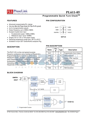 PL611-05XXXTC datasheet - Programmable Quick Turn Clock