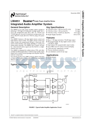 LM4851 datasheet - Integrated Audio Amplifier System