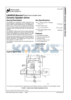 LM48555 datasheet - Ceramic Speaker Driver