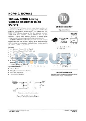 NCP612 datasheet - 100 mA CMOS Low Iq Voltage Regulator in an SC70-5
