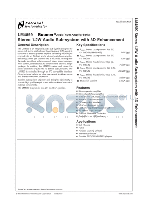 LM4859 datasheet - Stereo 1.2W Audio Sub-system with 3D Enhancement