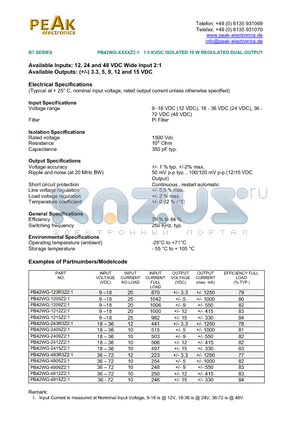 PB42WG-1205Z21 datasheet - 1.5 KVDC ISOLATED 10 W REGULATED DUAL OUTPUT