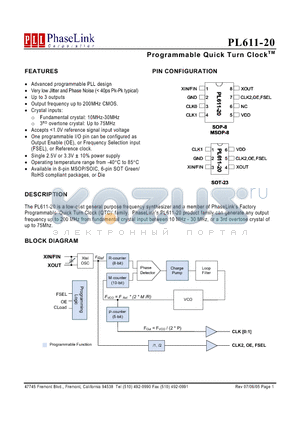 PL611-20XXXMI datasheet - Programmable Quick Turn Clock