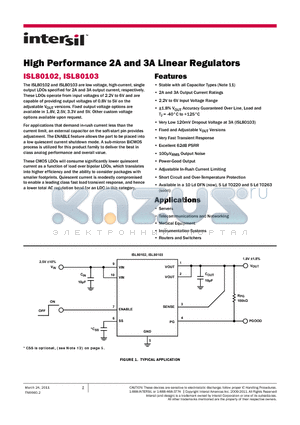 ISL80102 datasheet - High Performance 2A and 3A Linear Regulators