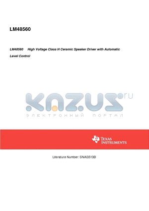 LM48560 datasheet - High Voltage Class H Ceramic Speaker Driver with Automatic Level Control